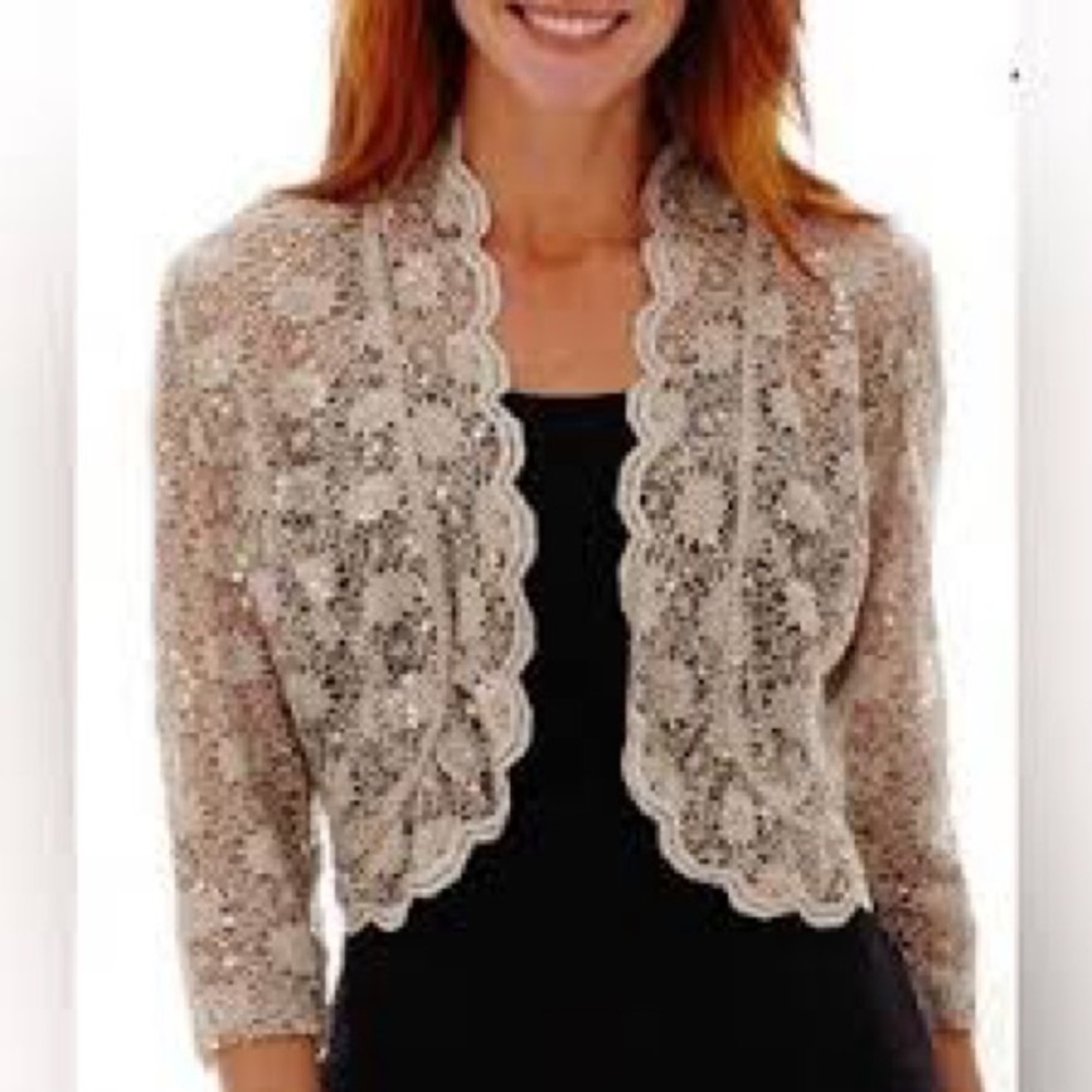 R&M Richards Cream Lace Women's Shrug